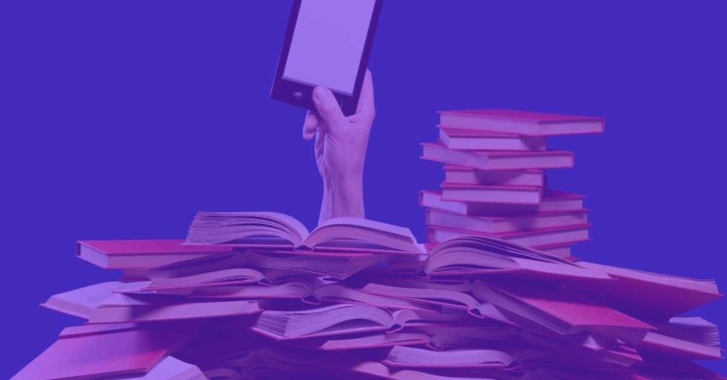 Imagem com livros de marketing digital e ebooks.