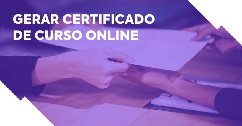close das mãos de uma pessoa entregando certificado a outa, com texto: gerar certificado de curso online