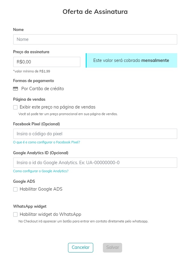 Configuração de assinaturas