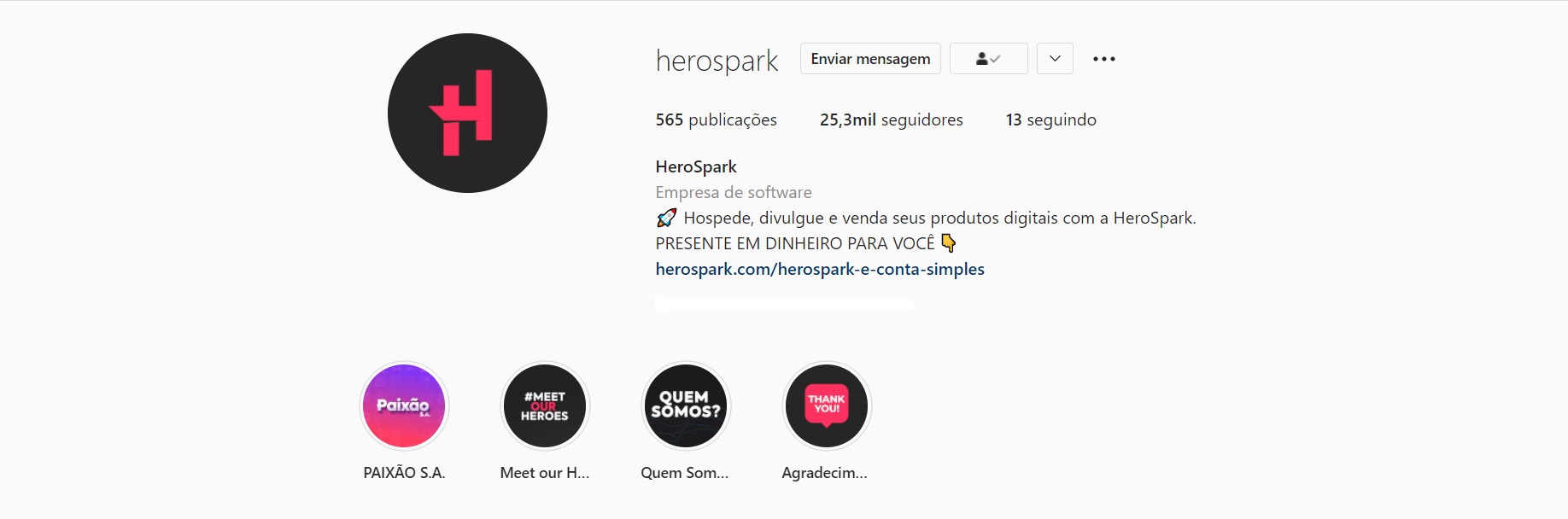 Print do perfil no Instagram da HeroSpark