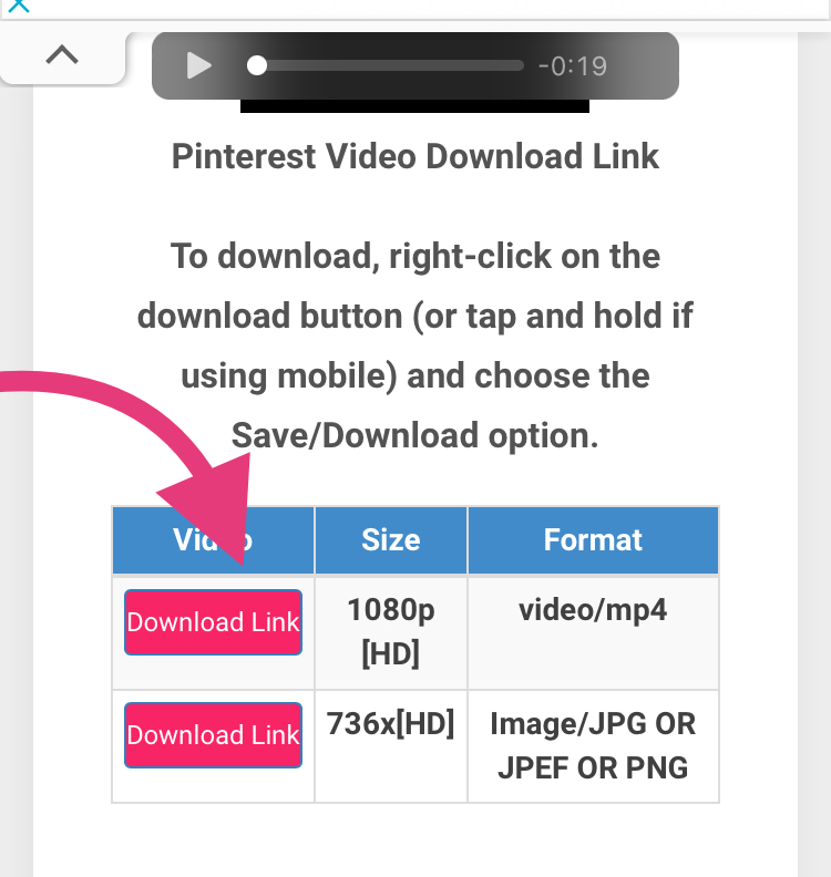 Print de tela ensinando como baixar vídeo no pinterest pelo celular