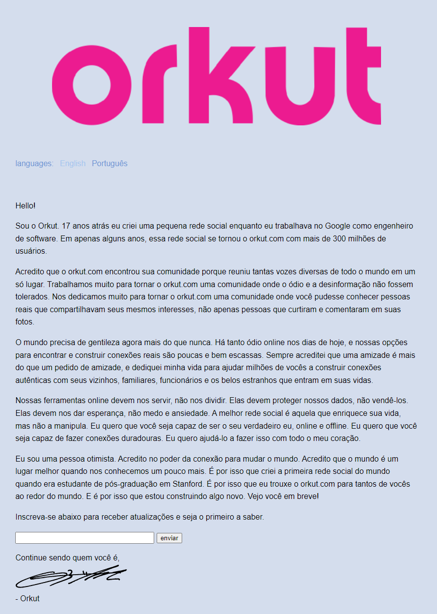 tela do orkut voltou