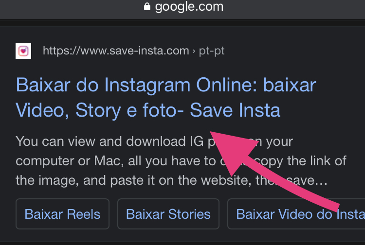Print de tela ensinando a fazer o download de stories do instagram pelo celular