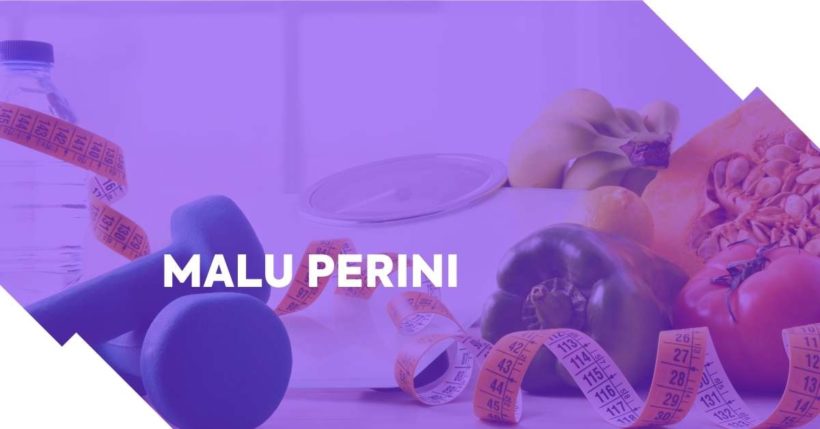 Imagem de elementos que remetem à vida saudável, com o texto "Malu Perini'