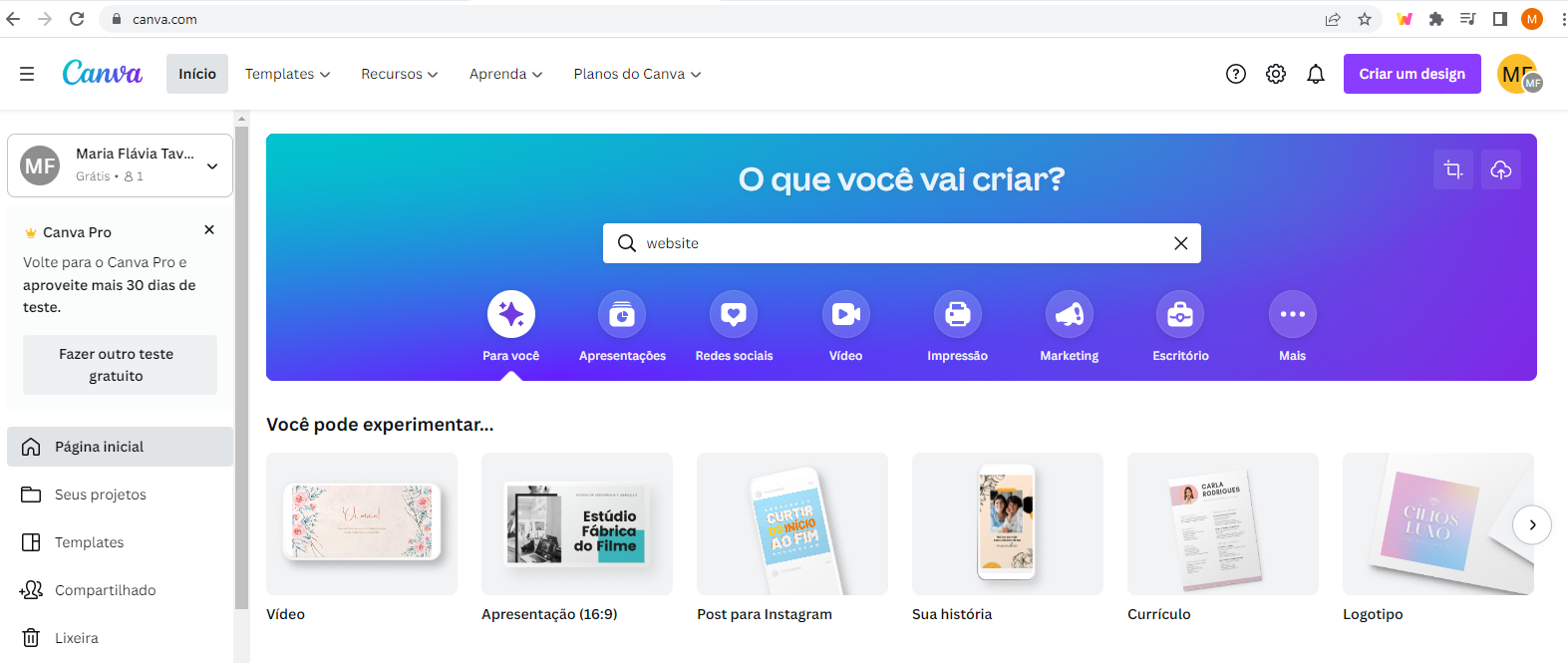 Criar cartão de identificação online - Canva