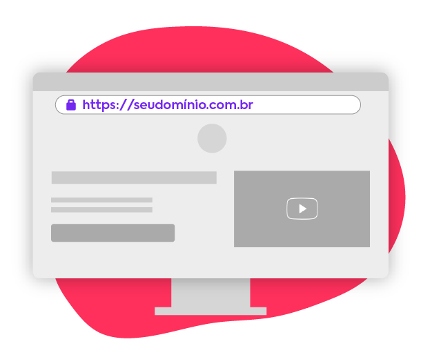Ilustração de uma barra de navegação, com um ícone de cadeado fechado ao lado de um endereço completo https://seudominio.com.br