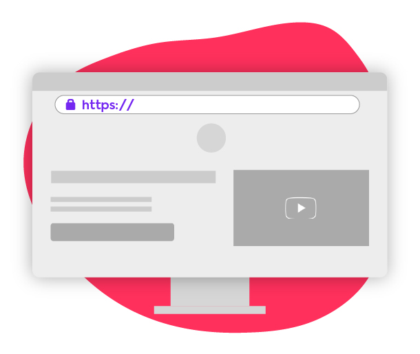 Ilustração da barra de navegação de um site, com um cadeado fechado e o termo https:// em roxo.