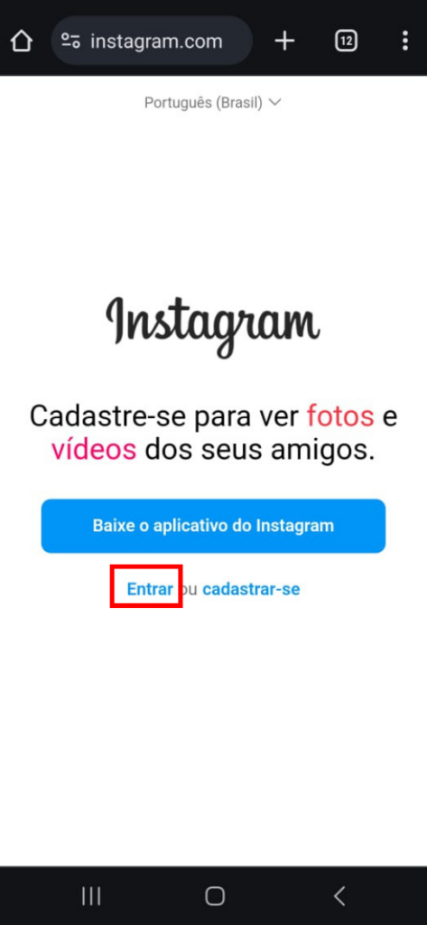 entrar no instagram pelo google