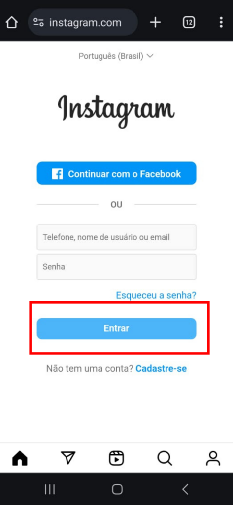 entrar no instagram pelo google