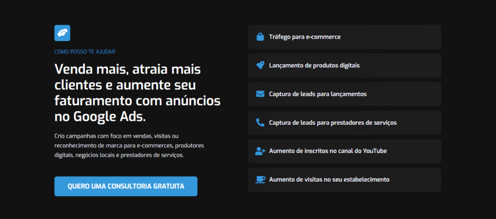 landing page para gestor de tráfego