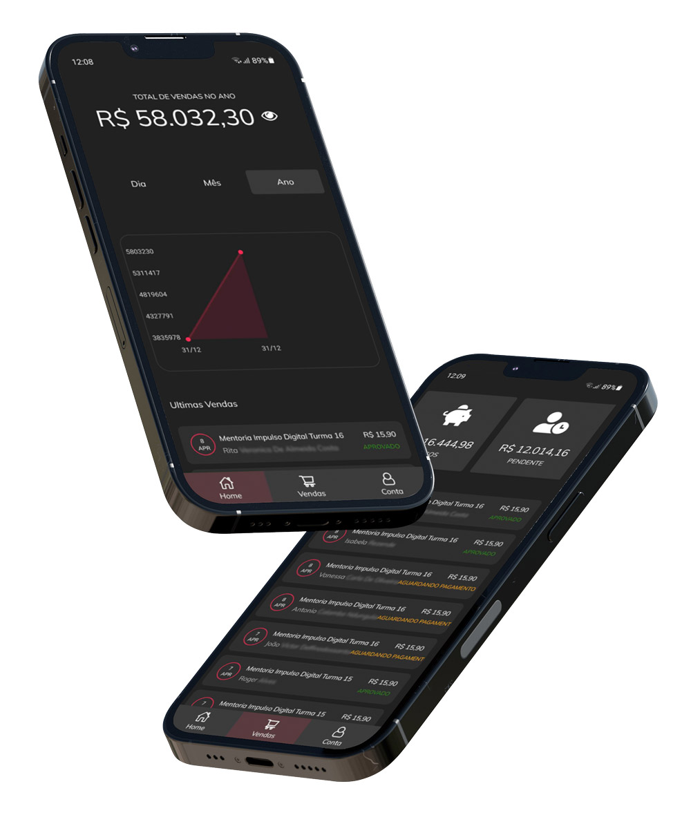 App Wallet HeroSpark: gráfico de vendas e notificações