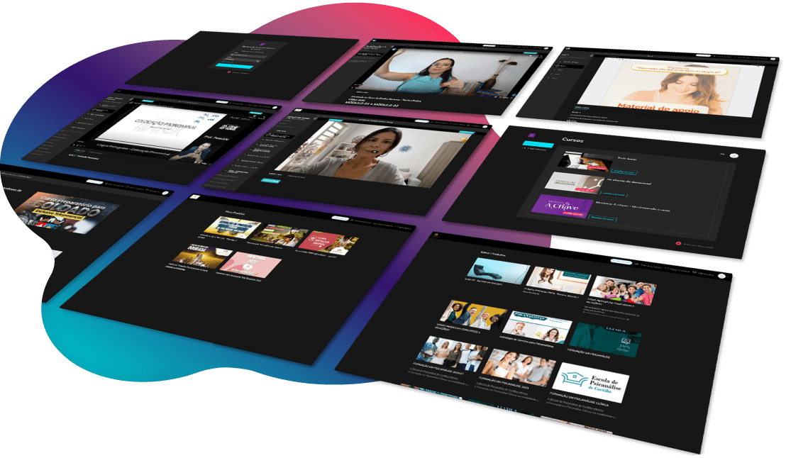 Telas de interface com hospedagem de cursos online.