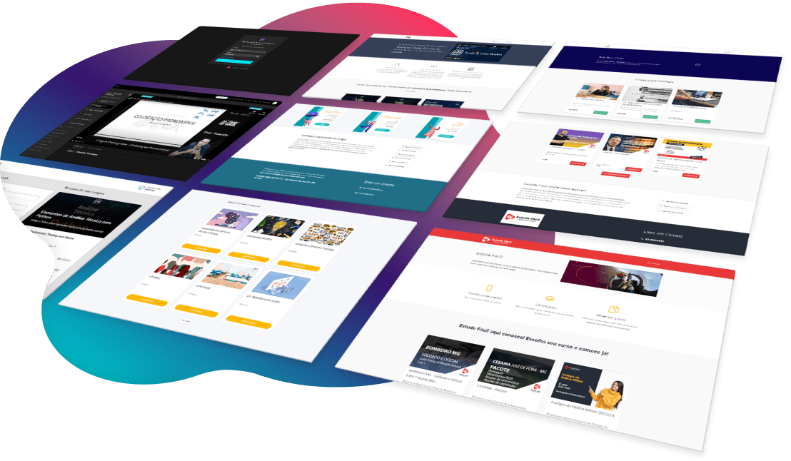 Telas de páginas com vitrine de cursos online.