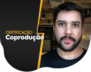Logo da Certificação Coprodução e foto do mentor.