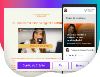 Página de mentoria online com interface de checkout em celular.