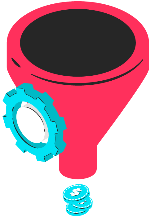Ilustração de um funil com engrenagem.
