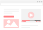 Tela ilustrativa de uma interface de construção de página com conteúdos de vídeo, texto e imagem para web.