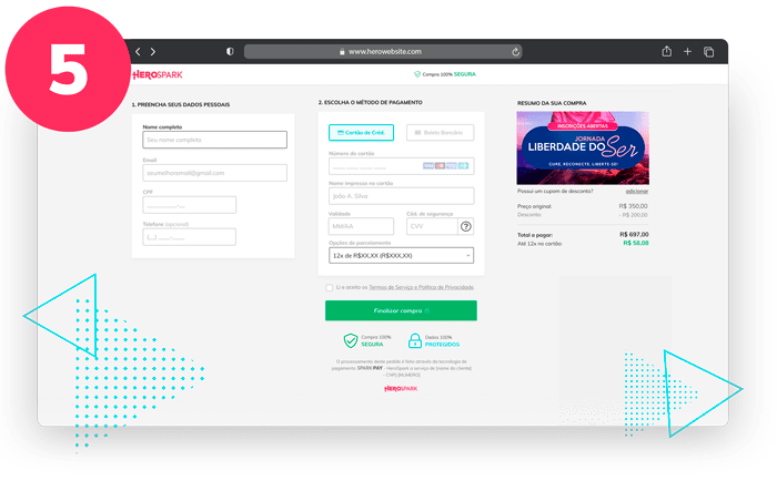 Uma página em navegador com um caixa online para efetuar pagamento.
