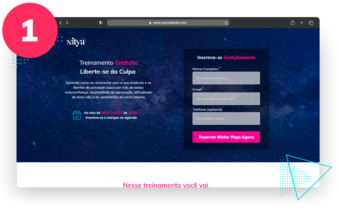 Uma página em navegador com formulário de inscrição para curso online.
